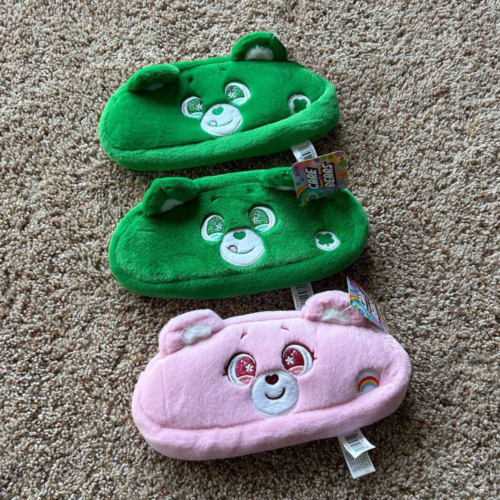 Care Bears Green and Pink Plush Pencil Case Set